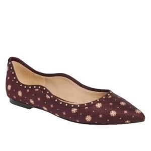 Sam Edelman Rivera Wine Celtic Jacquard Flat Pointed Toe Studded Floral …